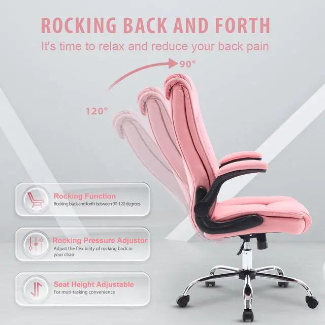 Alt view image 5 of 7 - Pink Office Chair, Ergonomic High Back Executive Office Desk Chairs for Women, 90°-120° Rocking Computer Chair with Wheels, Swivel Lumbar Support Home Office Desk Chair