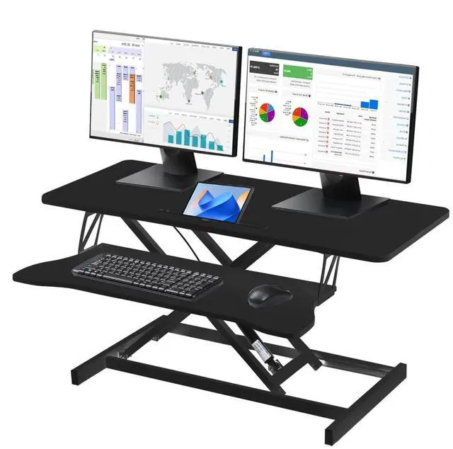 Main image of 37 Inch Standing Desk Converter, Height Adjustable Desktop Standing Desk, Stand Up Riser Compatibles with 2 Computer, Stand Up Converter Laptop Workstation to 18.8" Tall, Black