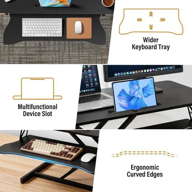 Alt view image 3 of 7 - 37 Inch Standing Desk Converter, Height Adjustable Desktop Standing Desk, Stand Up Riser Compatibles with 2 Computer, Stand Up Converter Laptop Workstation to 18.8" Tall, Black