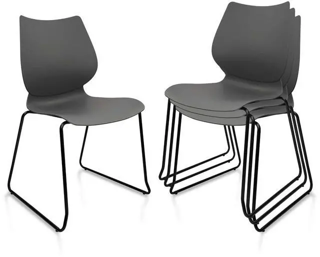 Main image of Stacking Chairs, Stackable Waiting Room Chairs, Conference Chair with Grey & Church Chairs No Wheels with Metal Legs, Suitable for Offices Conference Training Waiting Room Set of 4, Grey