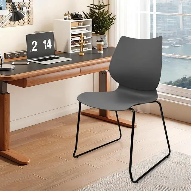 Alt view image 2 of 7 - Stacking Chairs, Stackable Waiting Room Chairs, Conference Chair with Grey & Church Chairs No Wheels with Metal Legs, Suitable for Offices Conference Training Waiting Room Set of 4, Grey