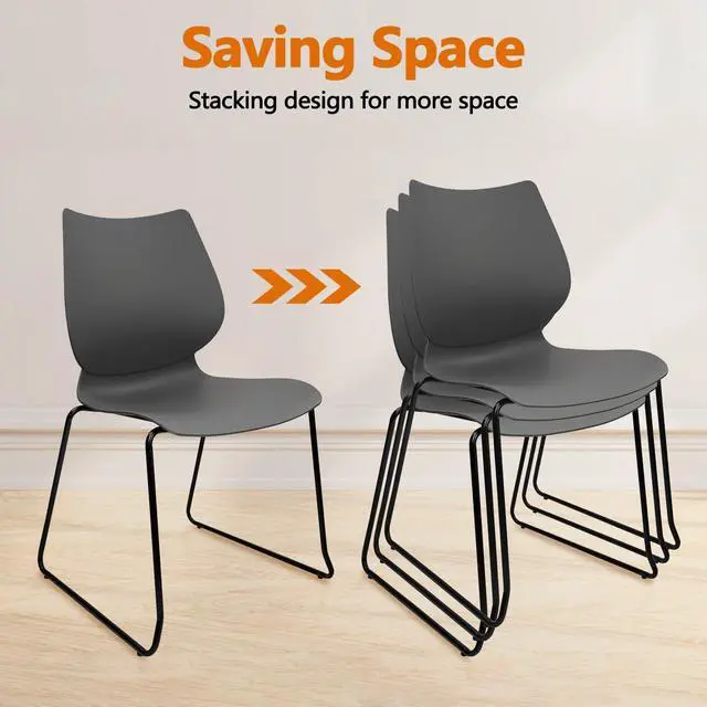Alt view image 4 of 7 - Stacking Chairs, Stackable Waiting Room Chairs, Conference Chair with Grey & Church Chairs No Wheels with Metal Legs, Suitable for Offices Conference Training Waiting Room Set of 4, Grey