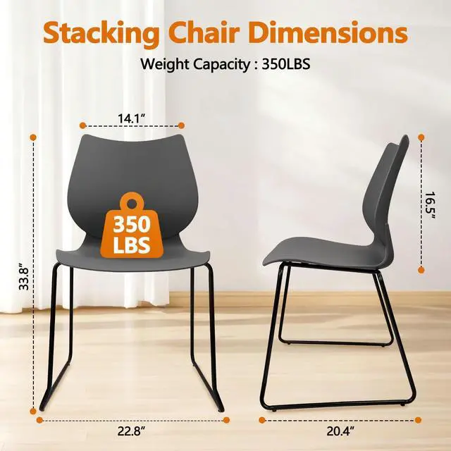 Alt view image 3 of 7 - Stacking Chairs, Stackable Waiting Room Chairs, Conference Chair with Grey & Church Chairs No Wheels with Metal Legs, Suitable for Offices Conference Training Waiting Room Set of 4, Grey