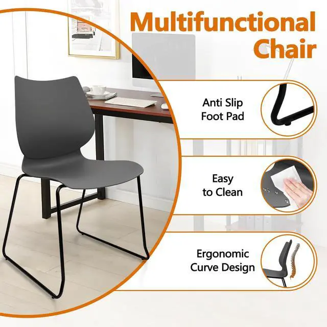 Alt view image 5 of 7 - Stacking Chairs, Stackable Waiting Room Chairs, Conference Chair with Grey & Church Chairs No Wheels with Metal Legs, Suitable for Offices Conference Training Waiting Room Set of 4, Grey