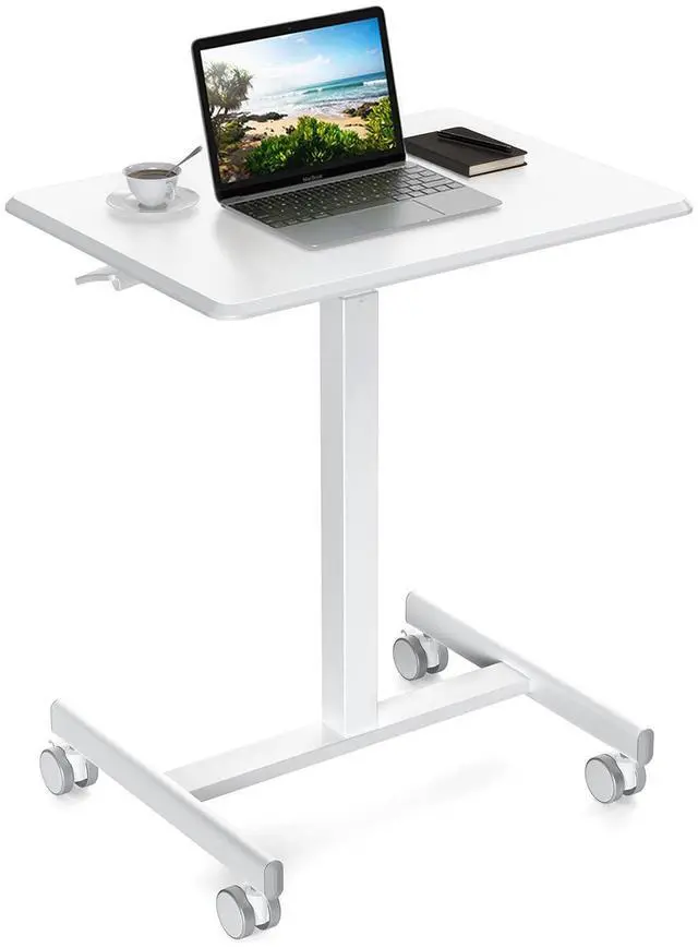 Main image of Mobile Small Standing Desk - Rolling Desk with Adjustable Height and Lockable Wheels, Sit-Stand Laptop Table, Portable Computer Workstation, Cream White