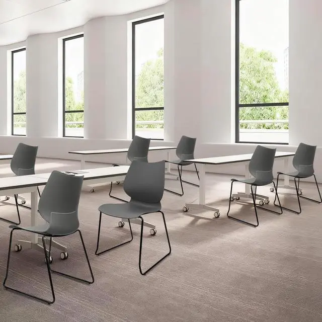 Alt view image 7 of 7 - Stacking Chairs, Stackable Waiting Room Chairs, Conference Chair with Grey & Church Chairs No Wheels with Metal Legs, Suitable for Offices Conference Training Waiting Room Set of 4, Grey