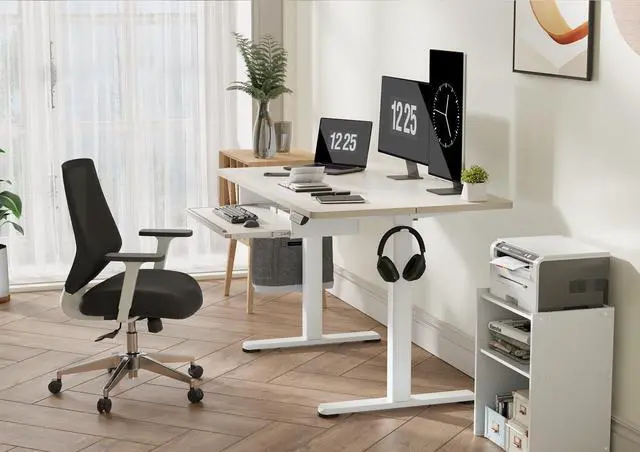 Alt view image 2 of 7 - Electric Standing Desk 48x24 Inches with Keyboard Tray Natural | Splice board, 28.3-46.5 inch height range, 3 memory presets, 45dB quiet motor, 176LBS capacity, sturdy steel frame