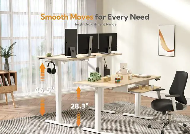 Alt view image 4 of 7 - Electric Standing Desk 48x24 Inches with Keyboard Tray Natural | Splice board, 28.3-46.5 inch height range, 3 memory presets, 45dB quiet motor, 176LBS capacity, sturdy steel frame