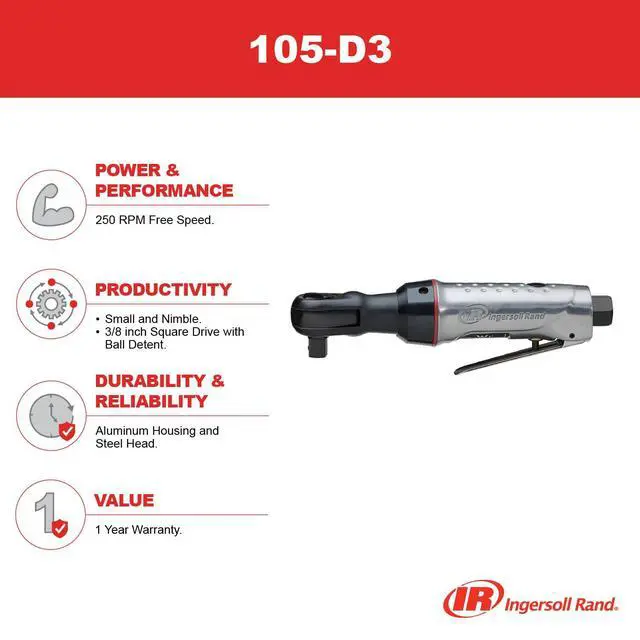 Alt view image 3 of 3 - 105-D3 3/8" Air Ratchet, 3/8" Drive