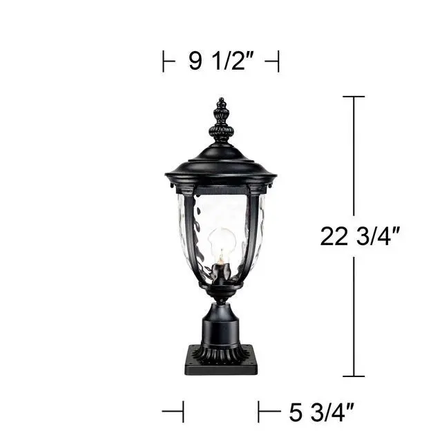 Alt view image 4 of 6 - Bellagio Traditional Post Light Pier Mount Textured Black 22 3/4" Clear Hammered Glass for Exterior House Porch Patio Outside Deck Garage Yard Garden Driveway Home Lawn Walkway