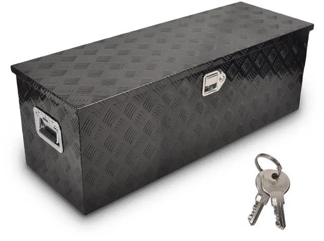 Main image of 44 Inch Aluminum Truck Bed Tool Box, 5 Bar Tread Truck Tool Box with Lock&Keys, Heavy Duty Waterproof Flatbed tool box for Vans, Trailers, RVS,Trucks, Black(44"x15"x15")