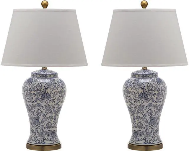 Main image of Lighting Collection Spring Blossom Set of 2 Blue & White Floral Chinoiserie Table Lamps, 29-Inch Ceramic Lamps for Bedroom, Living Room, Home Office (LIT4170B-SET2)