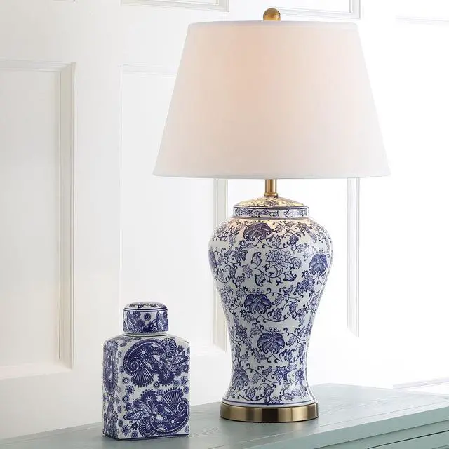 Alt view image 2 of 6 - Lighting Collection Spring Blossom Set of 2 Blue & White Floral Chinoiserie Table Lamps, 29-Inch Ceramic Lamps for Bedroom, Living Room, Home Office (LIT4170B-SET2)