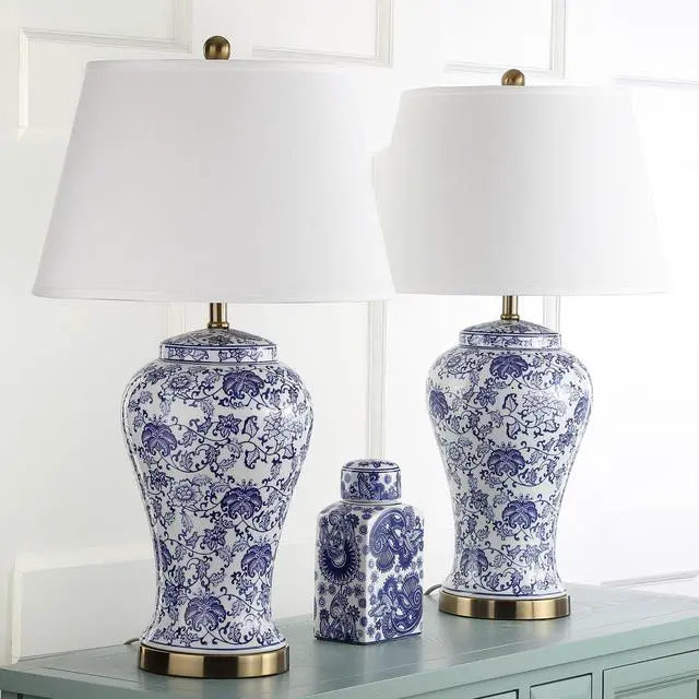 Alt view image 4 of 6 - Lighting Collection Spring Blossom Set of 2 Blue & White Floral Chinoiserie Table Lamps, 29-Inch Ceramic Lamps for Bedroom, Living Room, Home Office (LIT4170B-SET2)