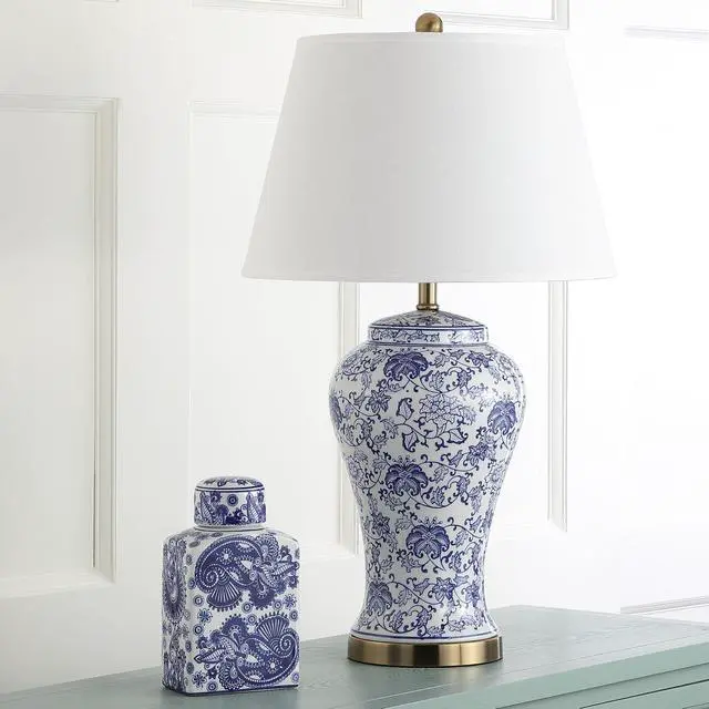 Alt view image 5 of 6 - Lighting Collection Spring Blossom Set of 2 Blue & White Floral Chinoiserie Table Lamps, 29-Inch Ceramic Lamps for Bedroom, Living Room, Home Office (LIT4170B-SET2)
