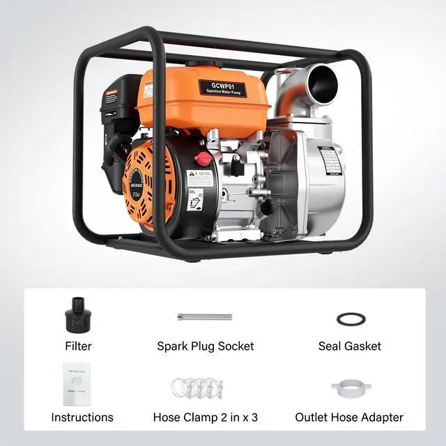 Alt view image 4 of 6 - 3-Inch Gas Water Pump, 212CC 7HP 4-Stroke Engine, 265 GPM Gas Powered Water Pump with 92FT Lift, 26FT Suction, 1.2L/H Fuel consumption, for Irrigation, Flood Drainage, Transfer