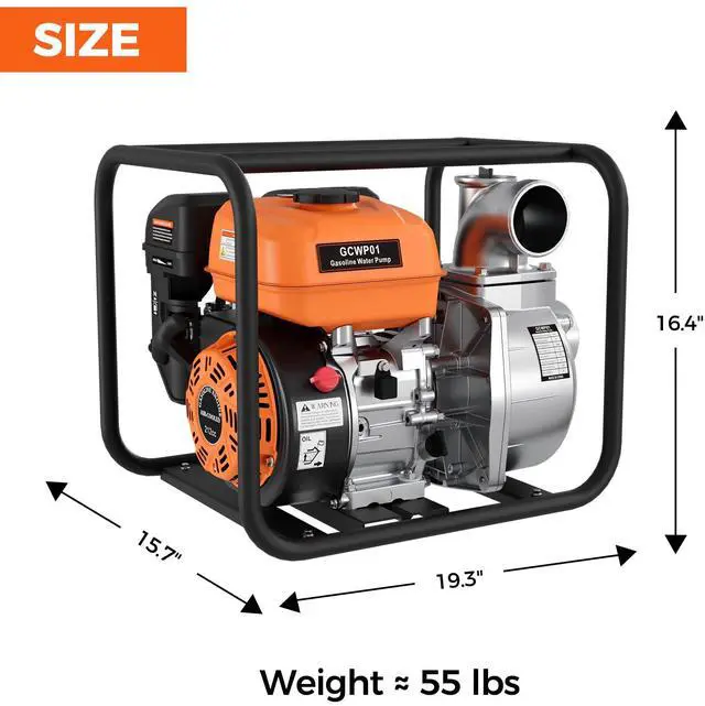Alt view image 5 of 6 - 3-Inch Gas Water Pump, 212CC 7HP 4-Stroke Engine, 265 GPM Gas Powered Water Pump with 92FT Lift, 26FT Suction, 1.2L/H Fuel consumption, for Irrigation, Flood Drainage, Transfer