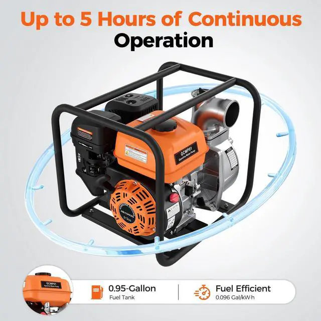 Alt view image 6 of 6 - 3-Inch Gas Water Pump, 212CC 7HP 4-Stroke Engine, 265 GPM Gas Powered Water Pump with 92FT Lift, 26FT Suction, 1.2L/H Fuel consumption, for Irrigation, Flood Drainage, Transfer