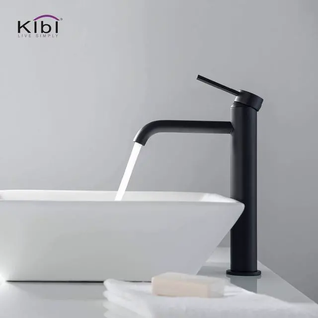 Alt view image 2 of 6 - Bathroom Vessel Sink Faucet, Solid Brass Single Handle Single Hole Bathroom Faucet, High Arc Modern Vanity Faucet with Pop Up Drain, Matte Black, Rust & Corrosion Resistant