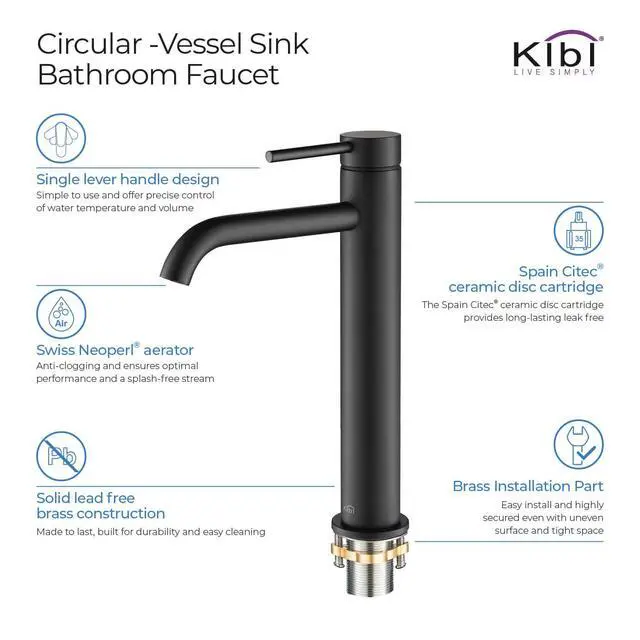 Alt view image 5 of 6 - Bathroom Vessel Sink Faucet, Solid Brass Single Handle Single Hole Bathroom Faucet, High Arc Modern Vanity Faucet with Pop Up Drain, Matte Black, Rust & Corrosion Resistant