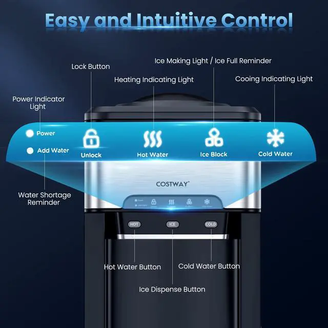 Alt view image 3 of 6 - Countertop Water Dispenser with Ice Maker, 3-in-1 Portable Hot Cold Dispenser with 48LBS/24H Ice Machine, Child Safety Lock for 3-5 Gallon Bottle