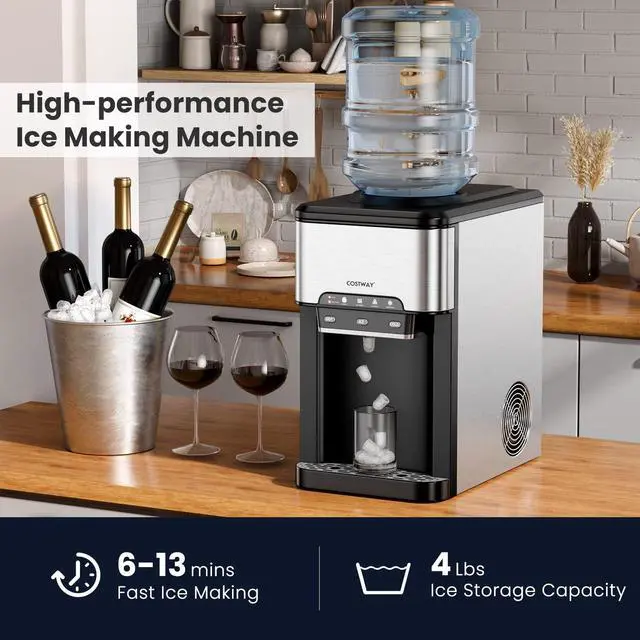 Alt view image 5 of 6 - Countertop Water Dispenser with Ice Maker, 3-in-1 Portable Hot Cold Dispenser with 48LBS/24H Ice Machine, Child Safety Lock for 3-5 Gallon Bottle