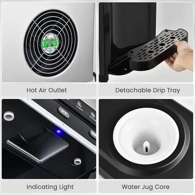 Alt view image 6 of 6 - Countertop Water Dispenser with Ice Maker, 3-in-1 Portable Hot Cold Dispenser with 48LBS/24H Ice Machine, Child Safety Lock for 3-5 Gallon Bottle