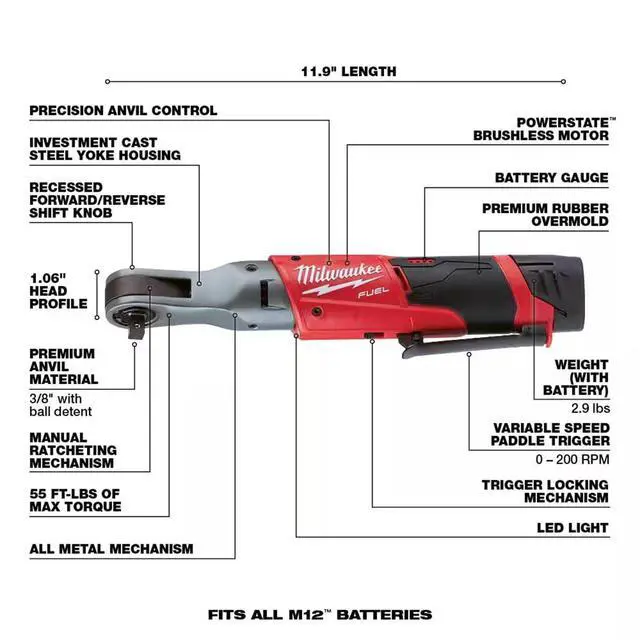Alt view image 3 of 6 - M12 FUEL 3/8" RATCHET 2BAT