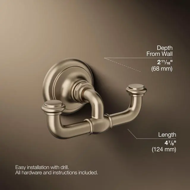 Alt view image 4 of 6 - 72572-BV Artifacts® Double Robe Hook, Vibrant Brushed Bronze