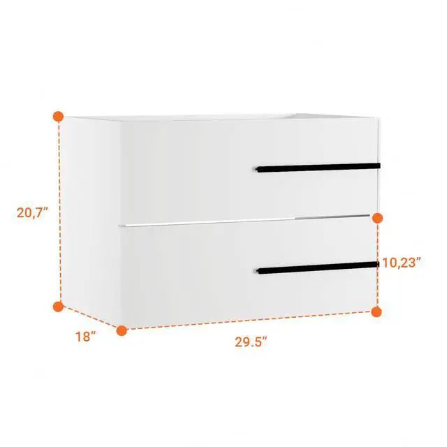 Alt view image 3 of 5 - 30 inch Floating Bathroom Vanity Without Sink, Space Saving Fluted Design for Small Bathrooms, Soft Closing Drawers & Black Handles White