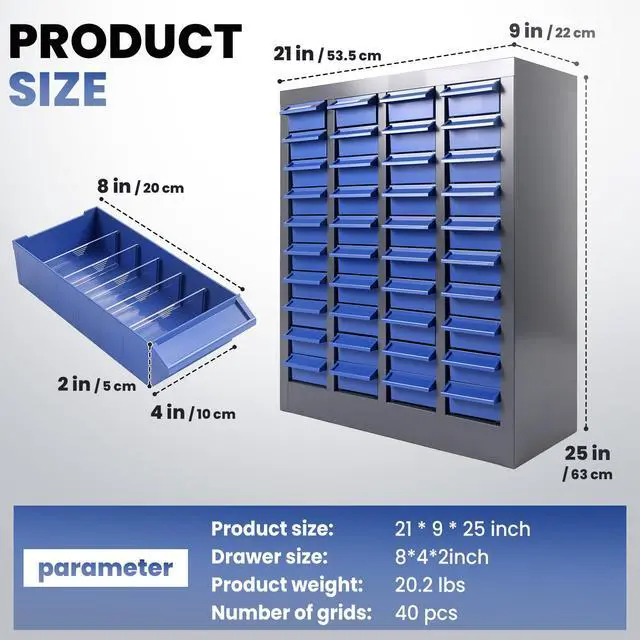 Alt view image 2 of 6 - 40 Drawer Alloy Steel Nut and Bolt Organizer, ABS Material Parts Cabinet, 21" L×9" W×25" H Nuts and Bolts Organizers and Storage, Bolt Bins Organizers for Shop Garage Workshop