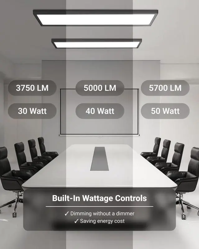 Alt view image 3 of 6 - Sunco 4 Pack 1x4 LED Flat Panel Light, Dual Selectable CCT 3500K/4000K/5000K & Selectable Wattage 30W/40W/46W, 5700LM, 0-10V Dimming, Matte Black Drop Ceiling Fixture - ETL, DLC