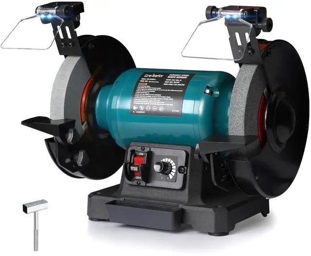 Main image of 6-Inch Variable Speed Bench Grinder with Grinding Wheel Dresser, 17253450 RPM 2.5 Amp Brushless Induction Motor, LED Work Light, Eye Shields, Cast-Iron Base for Sharpening, Grinding & Polishing