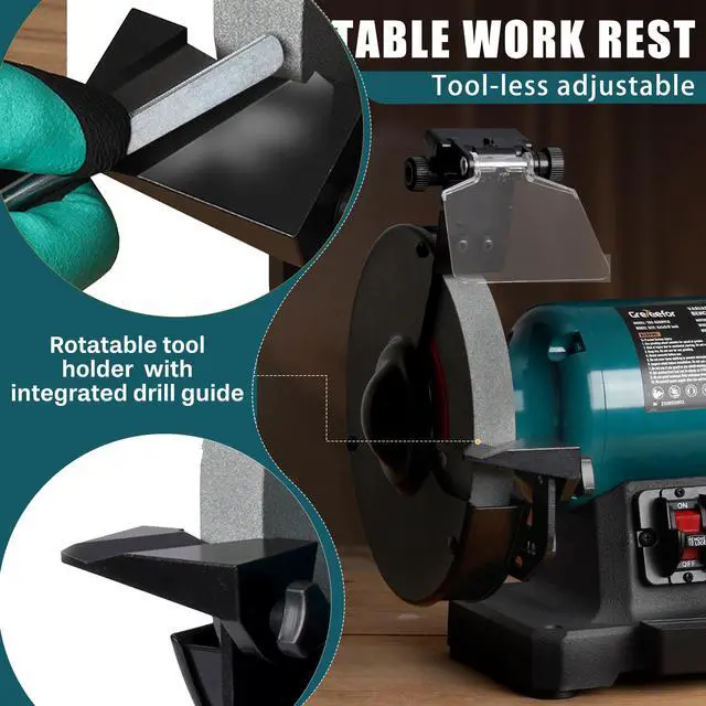Alt view image 4 of 6 - 6-Inch Variable Speed Bench Grinder with Grinding Wheel Dresser, 17253450 RPM 2.5 Amp Brushless Induction Motor, LED Work Light, Eye Shields, Cast-Iron Base for Sharpening, Grinding & Polishing