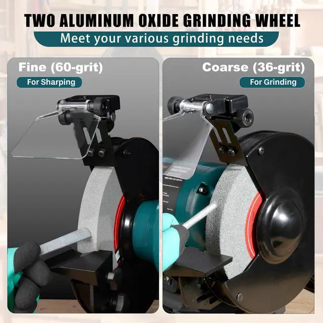 Alt view image 6 of 6 - 6-Inch Variable Speed Bench Grinder with Grinding Wheel Dresser, 17253450 RPM 2.5 Amp Brushless Induction Motor, LED Work Light, Eye Shields, Cast-Iron Base for Sharpening, Grinding & Polishing