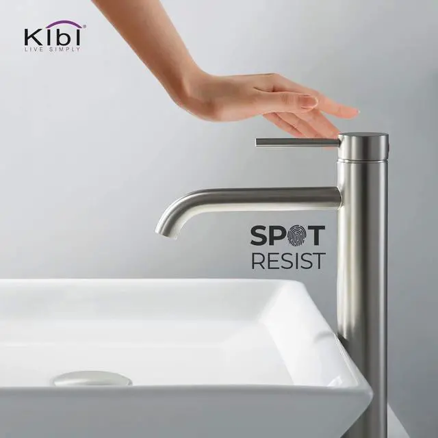 Alt view image 6 of 6 - Solid Brass Single Handle Single Hole Circular Faucet for Bathroom Sink with Pop Up Drain | High Arc Faucet Spout Design | Corrosion and Rust Resistant (Brushed Nickel, KBF1009)