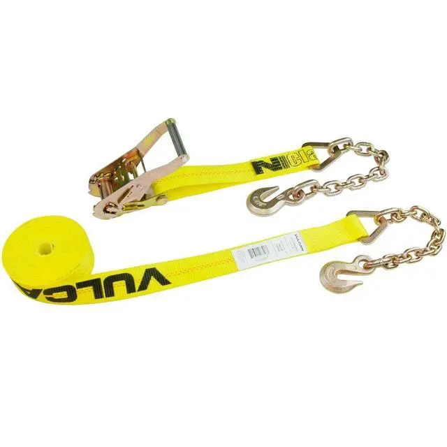 Alt view image 2 of 6 - Ratchet Strap with Chain Anchors - 2 Inch x 30 Foot - Classic Yellow - Case of 3-3,600 Pound Safe Working Load