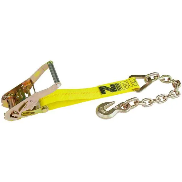 Alt view image 3 of 6 - Ratchet Strap with Chain Anchors - 2 Inch x 30 Foot - Classic Yellow - Case of 3-3,600 Pound Safe Working Load