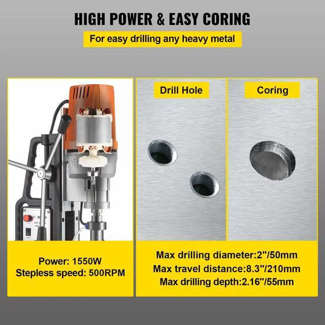 Alt view image 3 of 6 - 1680W MD50 Magnetic Drill 300 RPM Spindle Speed Electric Magnetic Drilling System with 2 Inch Boring Diameter and 2900 LBS Magnet Force