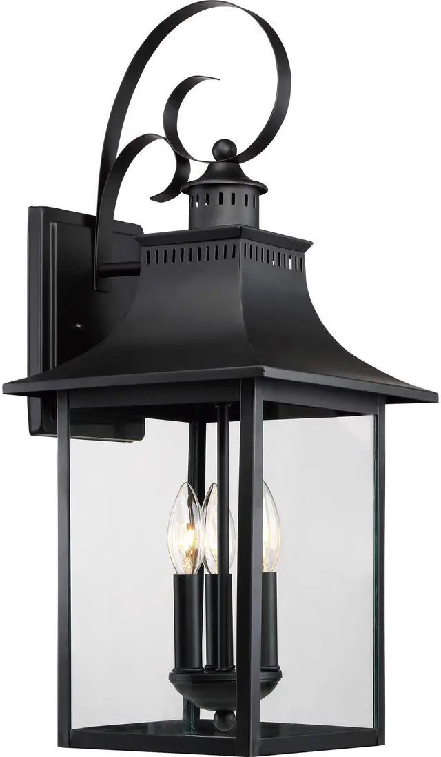 Main image of Chancellor 23.25" Outdoor Wall Lantern, 3-Light Mystic Black Sconce with Clear Glass for Porch, Patio, or Entryway