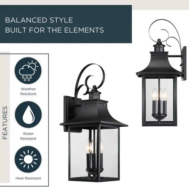 Alt view image 2 of 6 - Chancellor 23.25" Outdoor Wall Lantern, 3-Light Mystic Black Sconce with Clear Glass for Porch, Patio, or Entryway
