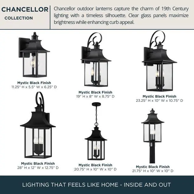 Alt view image 5 of 6 - Chancellor 23.25" Outdoor Wall Lantern, 3-Light Mystic Black Sconce with Clear Glass for Porch, Patio, or Entryway