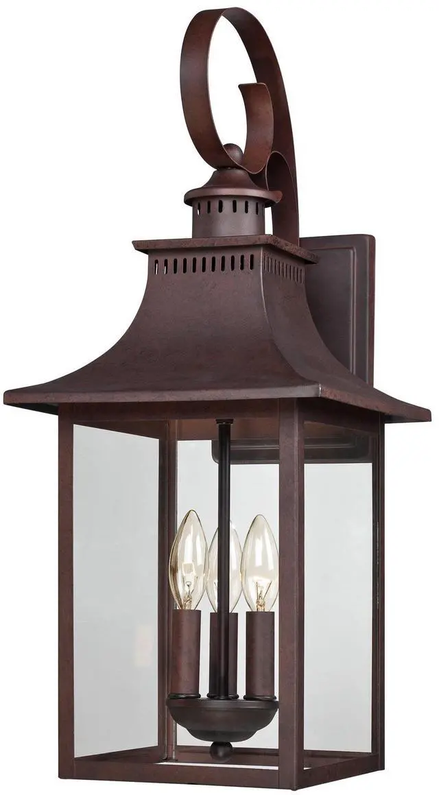 Main image of Chancellor 23.25" Outdoor Wall Lantern, 3-Light Copper Bronze Sconce with Clear Glass for Porch, Patio, or Entryway