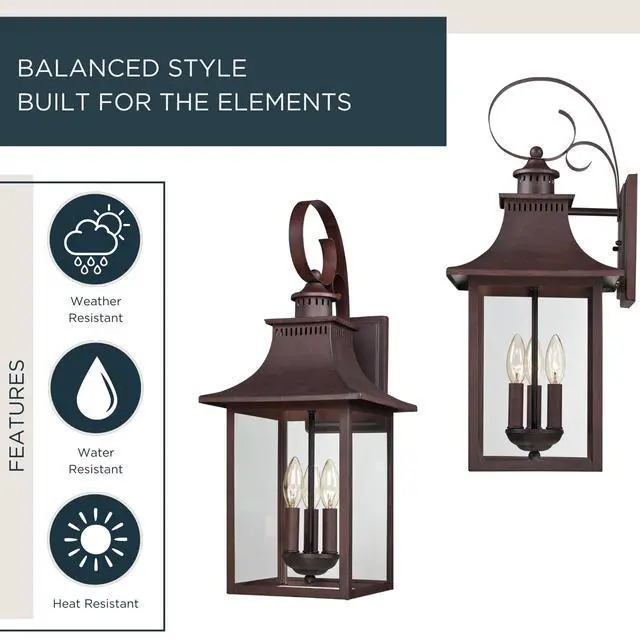Alt view image 2 of 6 - Chancellor 23.25" Outdoor Wall Lantern, 3-Light Copper Bronze Sconce with Clear Glass for Porch, Patio, or Entryway