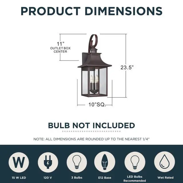 Alt view image 3 of 6 - Chancellor 23.25" Outdoor Wall Lantern, 3-Light Copper Bronze Sconce with Clear Glass for Porch, Patio, or Entryway