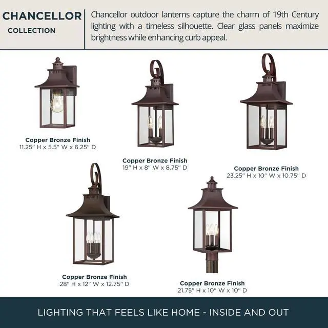 Alt view image 5 of 6 - Chancellor 23.25" Outdoor Wall Lantern, 3-Light Copper Bronze Sconce with Clear Glass for Porch, Patio, or Entryway