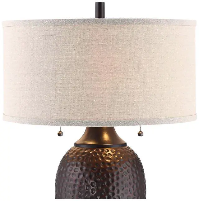 Alt view image 3 of 6 - Cody Rustic Farmhouse 3-Way Table Lamps 26" High Set of 2 with Table Top Dimmers Hammered Oiled Bronze Oatmeal Linen Drum Shade for Living Room Bedroom House Bedside Nightstand
