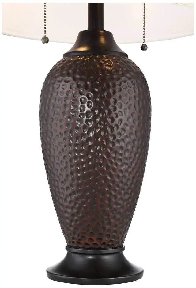 Alt view image 5 of 6 - Cody Rustic Farmhouse 3-Way Table Lamps 26" High Set of 2 with Table Top Dimmers Hammered Oiled Bronze Oatmeal Linen Drum Shade for Living Room Bedroom House Bedside Nightstand