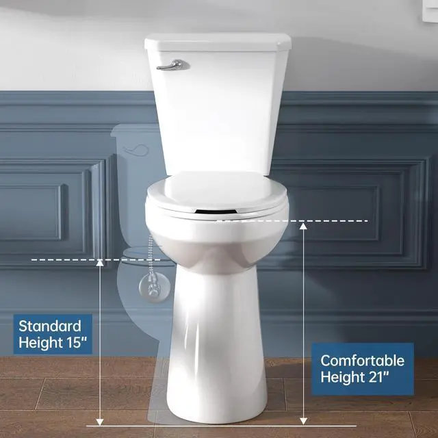Alt view image 3 of 6 - Tall Toilets for Seniors 21 Inch Extra Tall Toilet with S-trap & Single Flush Tank, High Toilet Bowl with Comfort Chair Seat Suitable for Tall Person