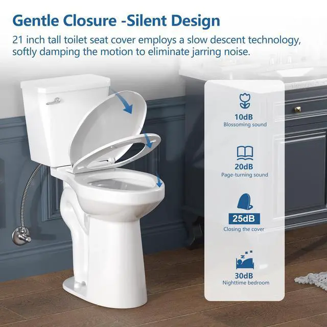 Alt view image 6 of 6 - Tall Toilets for Seniors 21 Inch Extra Tall Toilet with S-trap & Single Flush Tank, High Toilet Bowl with Comfort Chair Seat Suitable for Tall Person